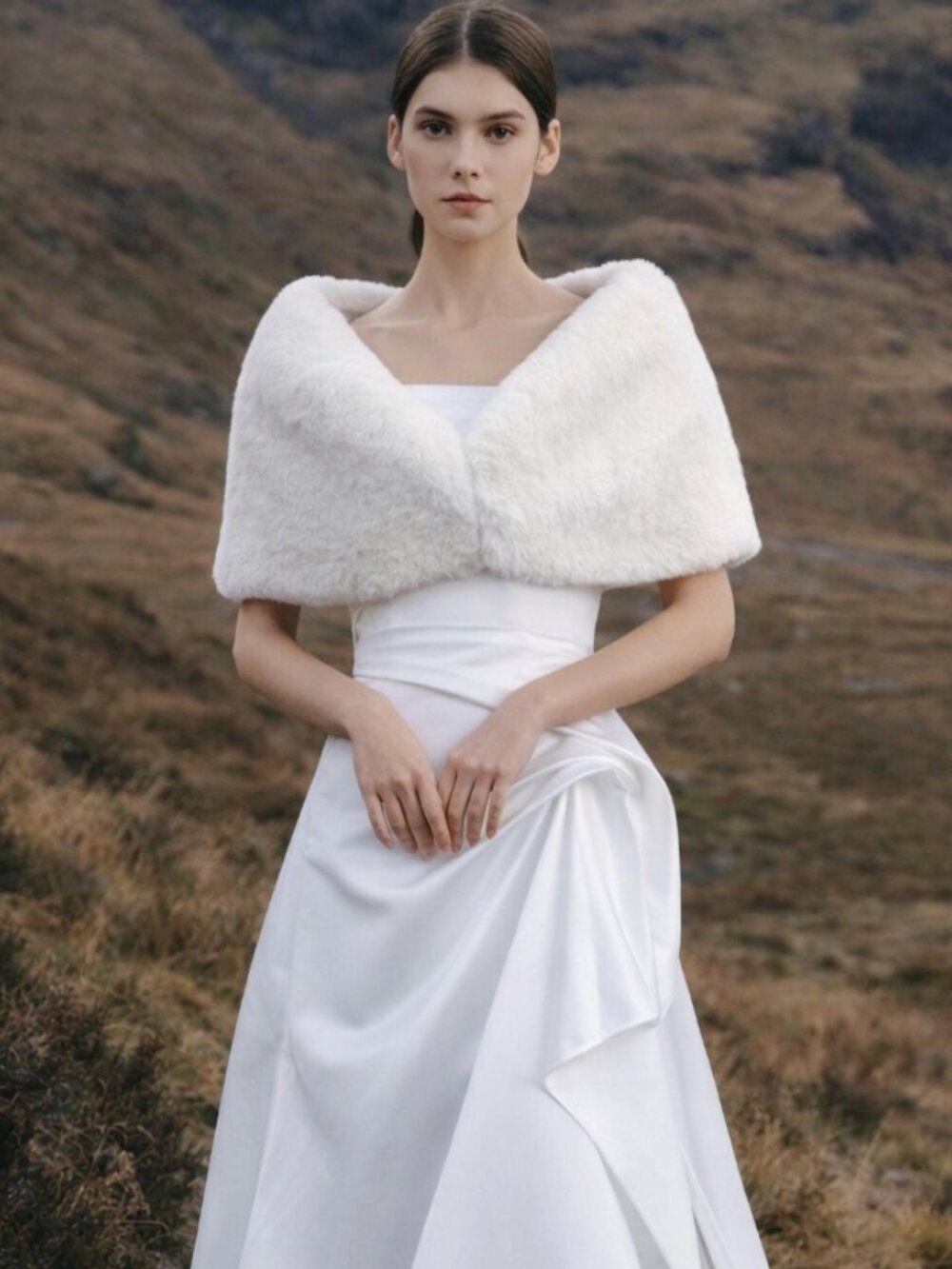 Ivory Bridal Faux Fur Wrap - Medium